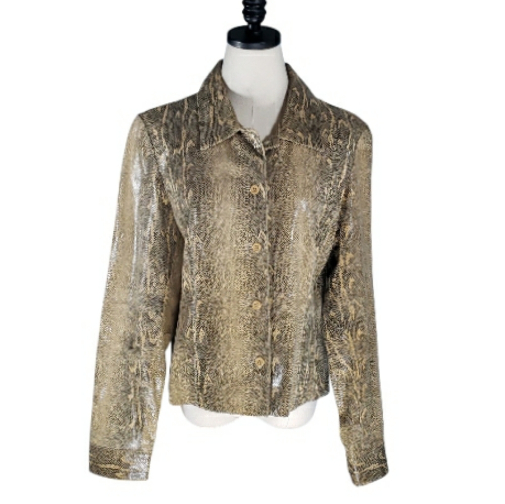 Yvonne Marie Leather Snake Texture Tan Black Large Jacket Exotic Reptile Blazer